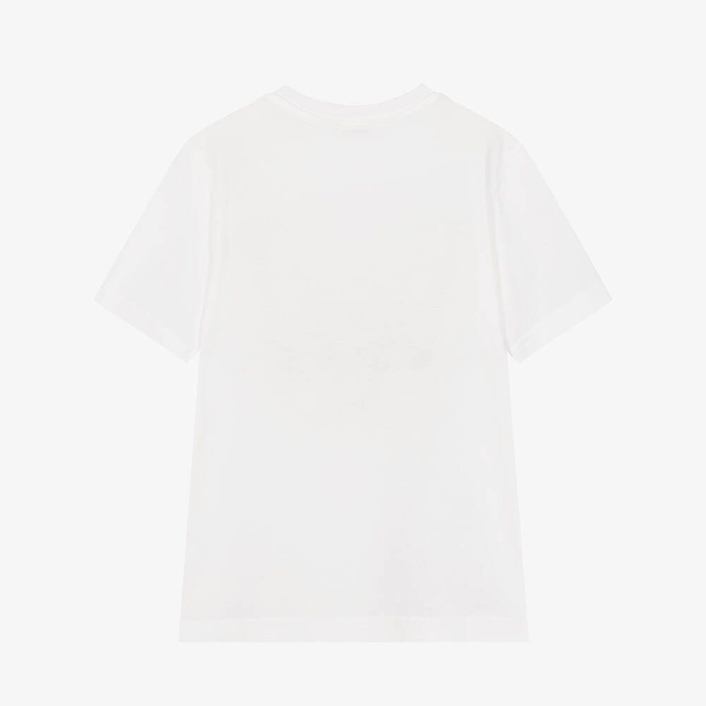Dolce & Gabbana-Boys White Flocked Monogram T-Shirt | Childrensalon