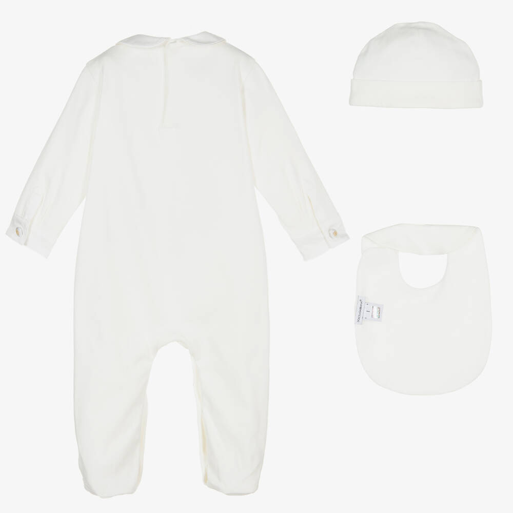 Dolce & Gabbana-طقم هدية أفرول قطن لون أبيض للمواليد | Childrensalon