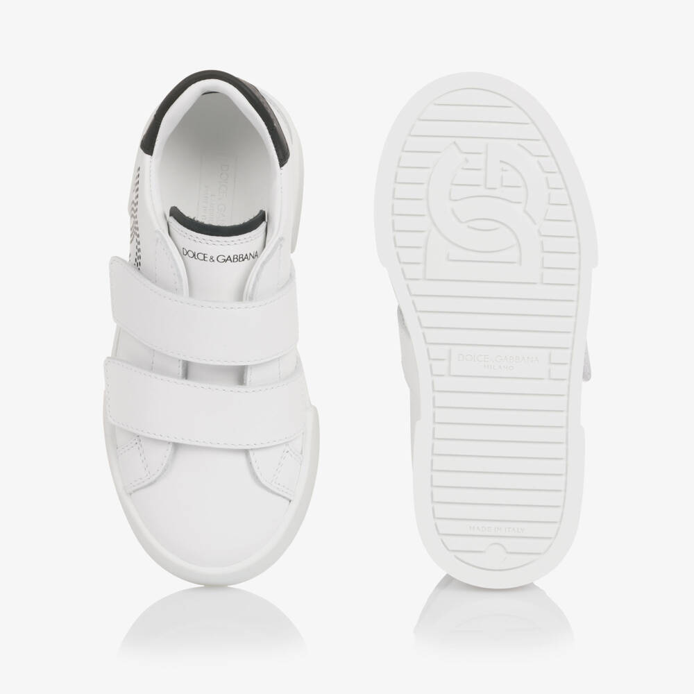 Dolce & Gabbana-Boys White Leather Perforated DG Logo Trainers | Childrensalon