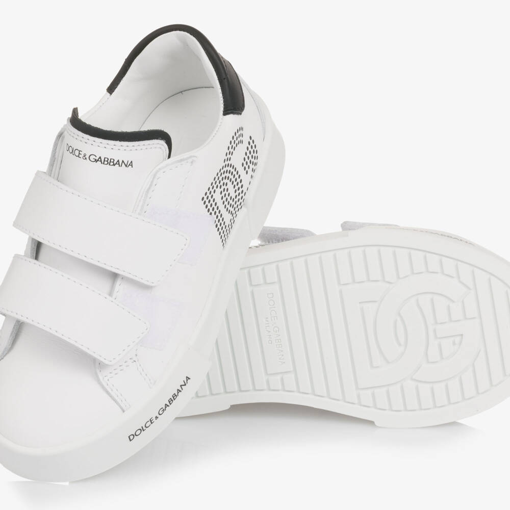 Dolce & Gabbana-Boys White Leather Perforated DG Logo Trainers | Childrensalon
