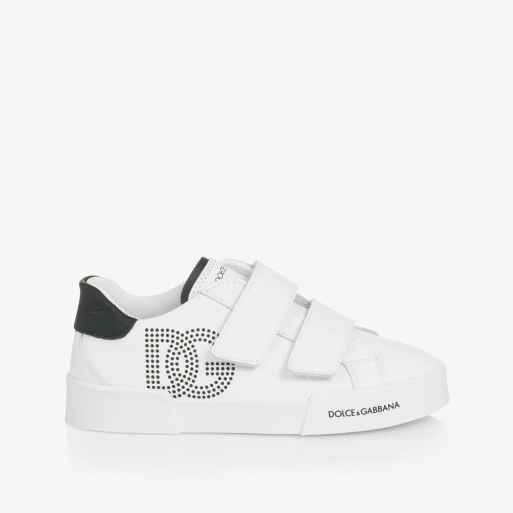 Dolce & Gabbana-Boys White Leather Perforated DG Logo Trainers | Childrensalon
