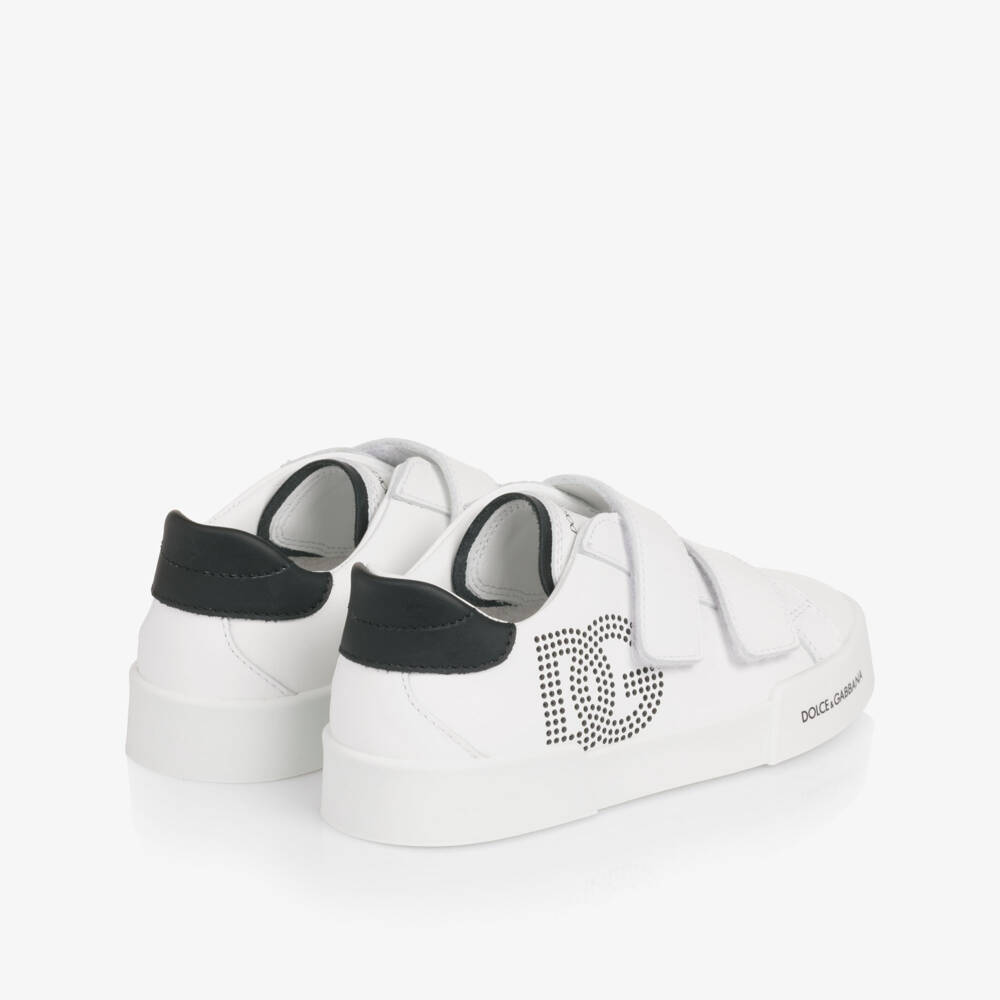 Dolce & Gabbana-Boys White Leather Perforated DG Logo Trainers | Childrensalon