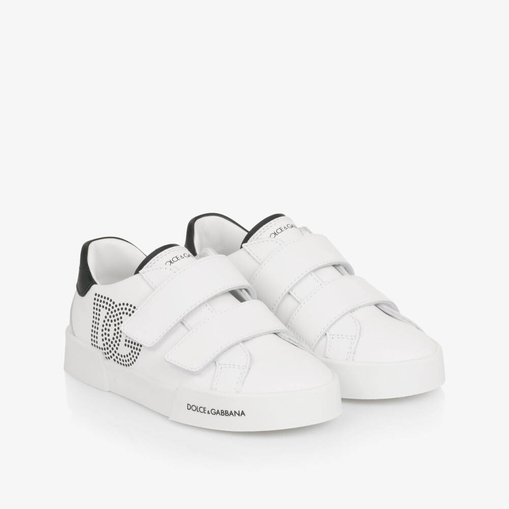Dolce & Gabbana-Boys White Leather Perforated DG Logo Trainers | Childrensalon