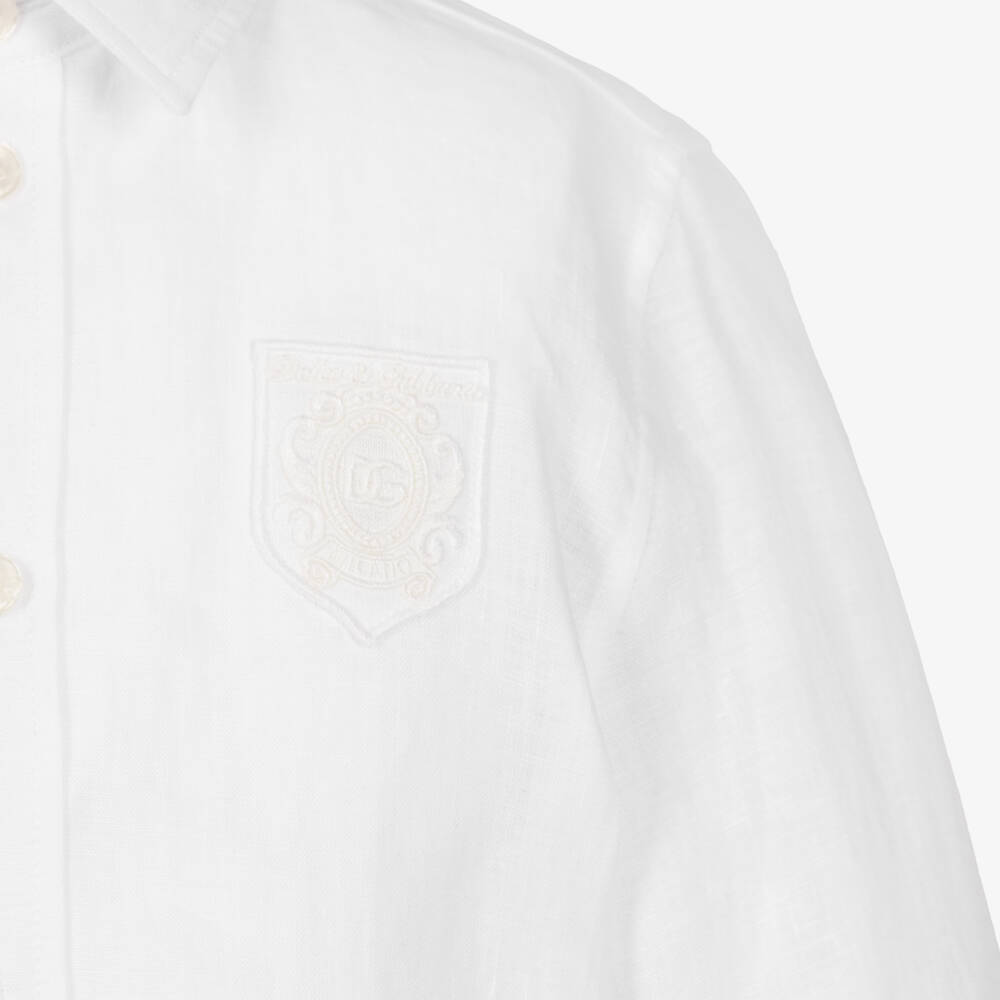 Dolce & Gabbana-قميص كتان بشعار DG لون أبيض للأولاد | Childrensalon
