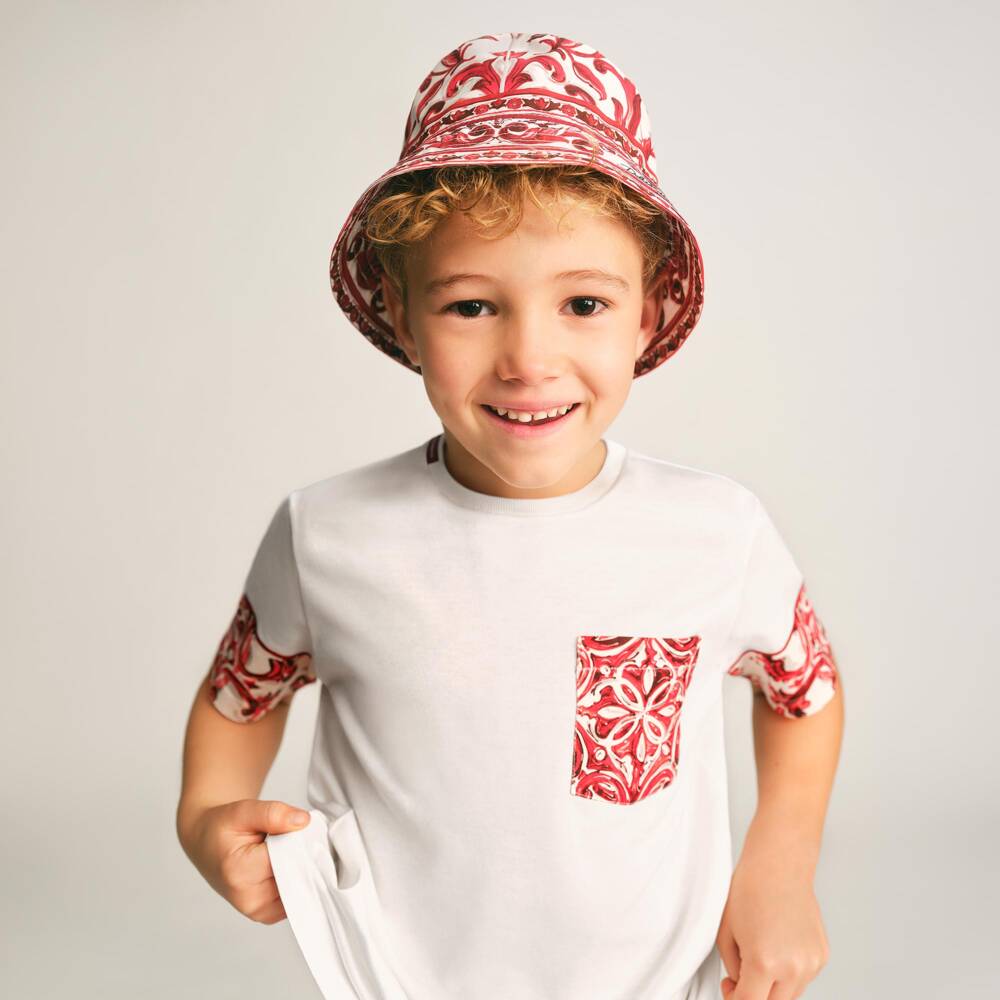 Dolce & Gabbana-Boys White Majolica Print Cotton Jersey T-Shirt | Childrensalon
