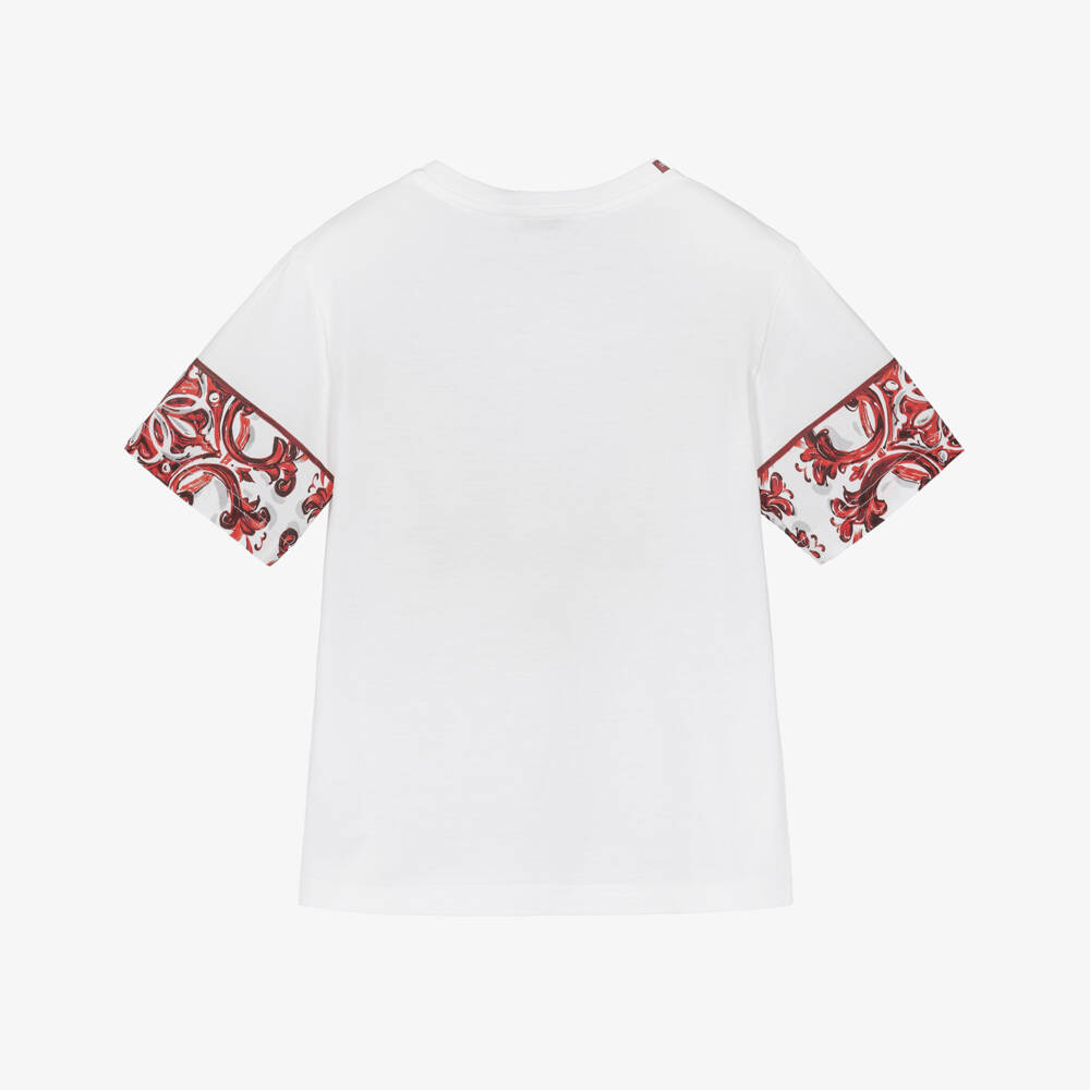 Dolce & Gabbana-Boys White Majolica Print Cotton Jersey T-Shirt | Childrensalon