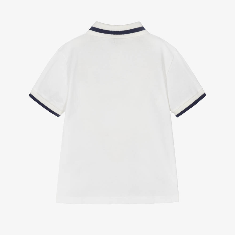 Dolce & Gabbana-Boys White Polo Shirt with Navy Blue Monogram | Childrensalon