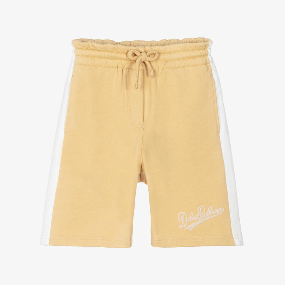 Dolce & Gabbana-Шорты желтые из хлопкового трикотажа с логотипом в тон для мальчиков | Childrensalon