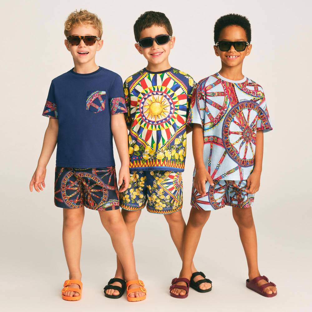 Dolce & Gabbana-Burgundy Red Double Strap Sliders with DG Logo | Childrensalon