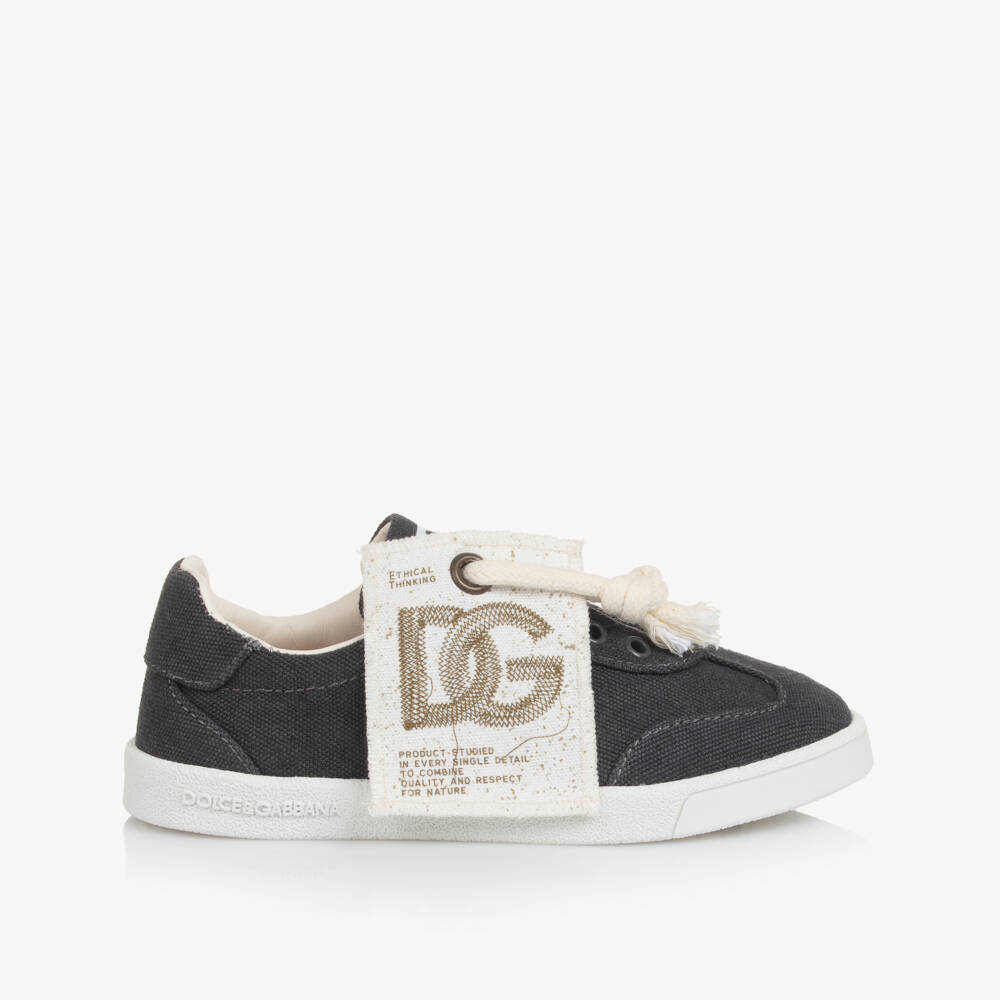 Dolce & Gabbana-Dark Grey Logo Canvas Trainers | Childrensalon