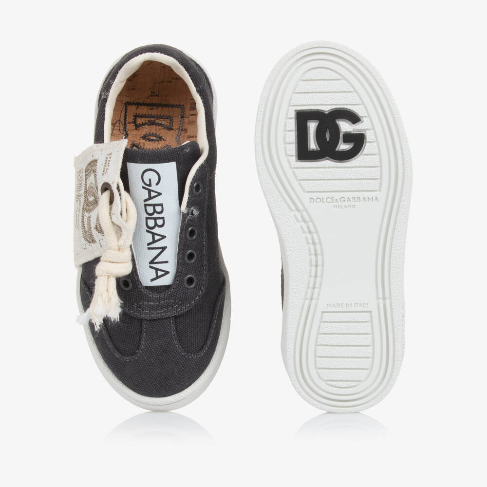 Dolce & Gabbana-Dark Grey Logo Canvas Trainers | Childrensalon