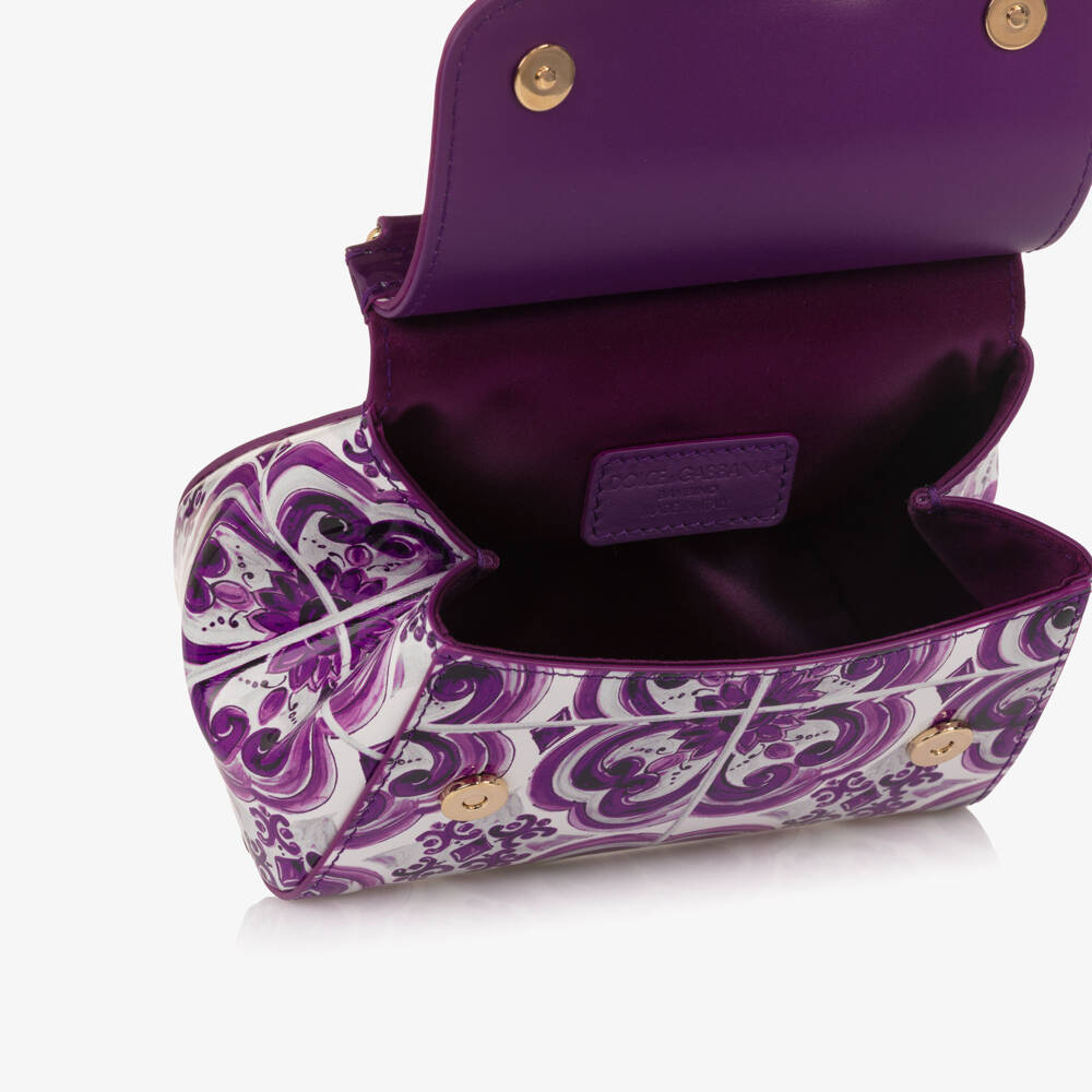 Dolce & Gabbana-Gils Purple Majolica Print Patent Leather Handbag (14cm) | Childrensalon