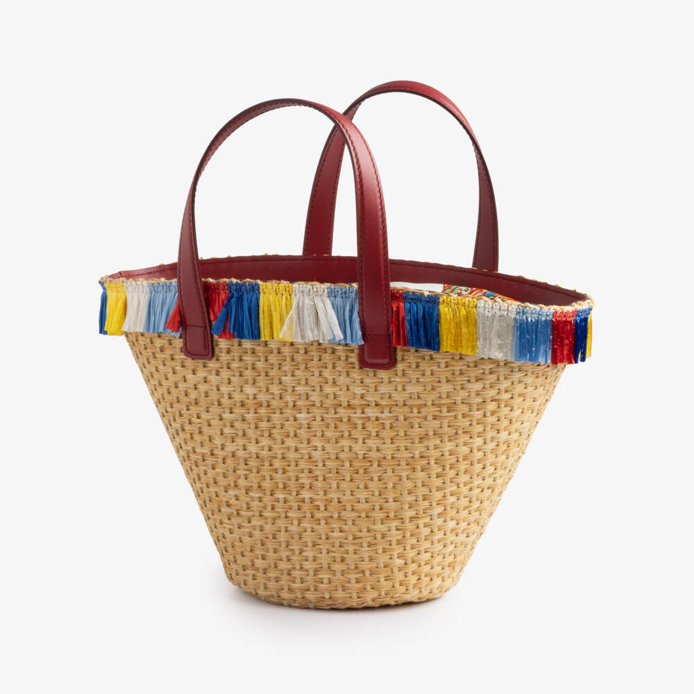 Dolce & Gabbana-Girls Beige Raffia Bag with DG Logo (34cm) | Childrensalon