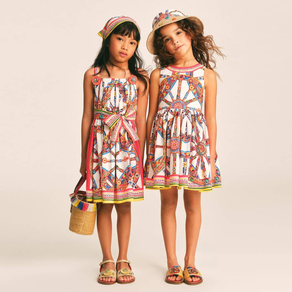 Dolce & Gabbana-Girls Beige Raffia Carretto Sandals | Childrensalon