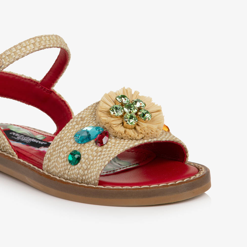 Dolce & Gabbana-Girls Beige Raffia Carretto Sandals | Childrensalon