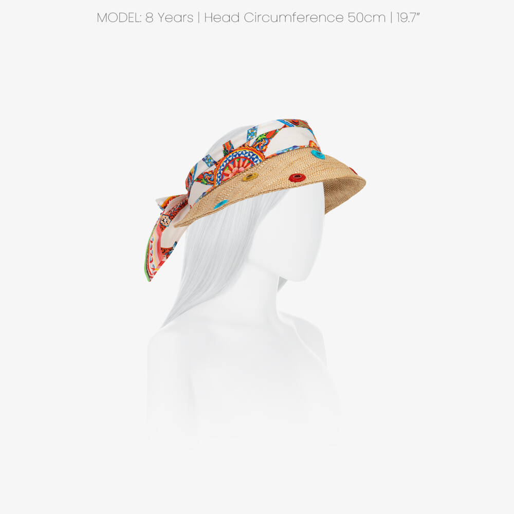 Dolce & Gabbana-Girls Beige Raffia Hat with Carretto Print | Childrensalon