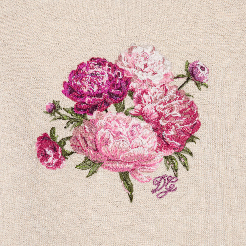 Dolce & Gabbana-Girls Beige Sparkly Sweatshirt with Peony Motif | Childrensalon