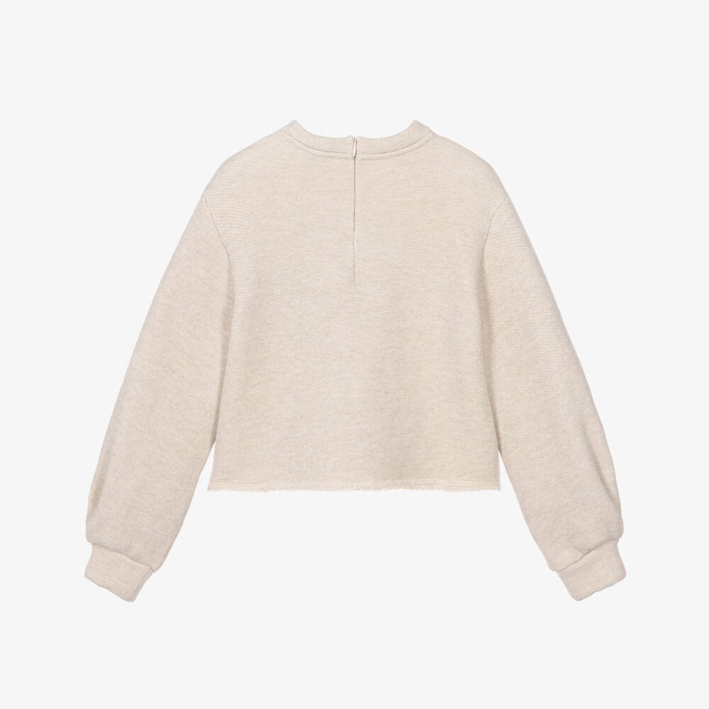 Dolce & Gabbana-Girls Beige Sparkly Sweatshirt with Peony Motif | Childrensalon