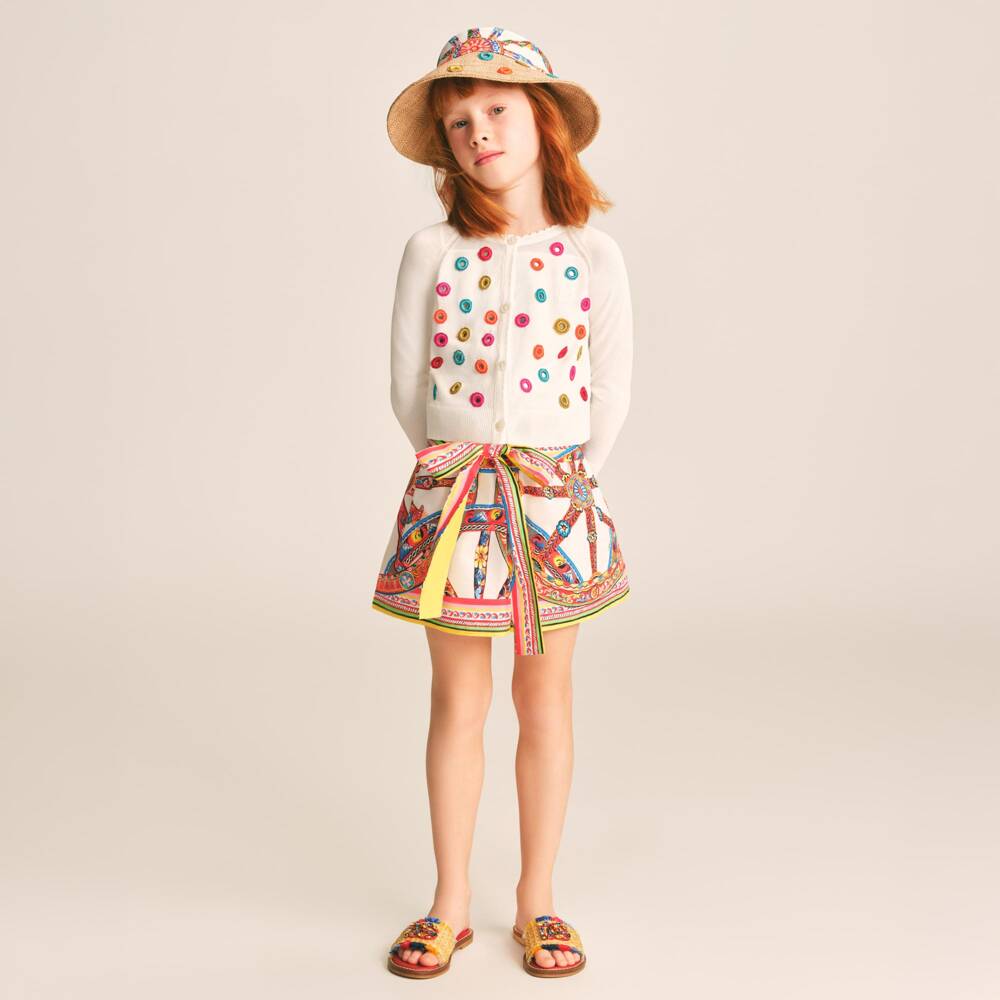 Dolce & Gabbana-Girls Beige Straw Sliders with Jewelled DG Logo | Childrensalon