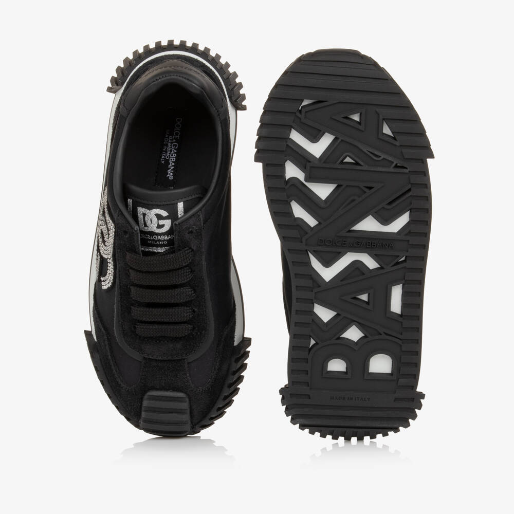 Dolce & Gabbana-Girls Black Athletic Trainers with Diamanté DG Logo | Childrensalon
