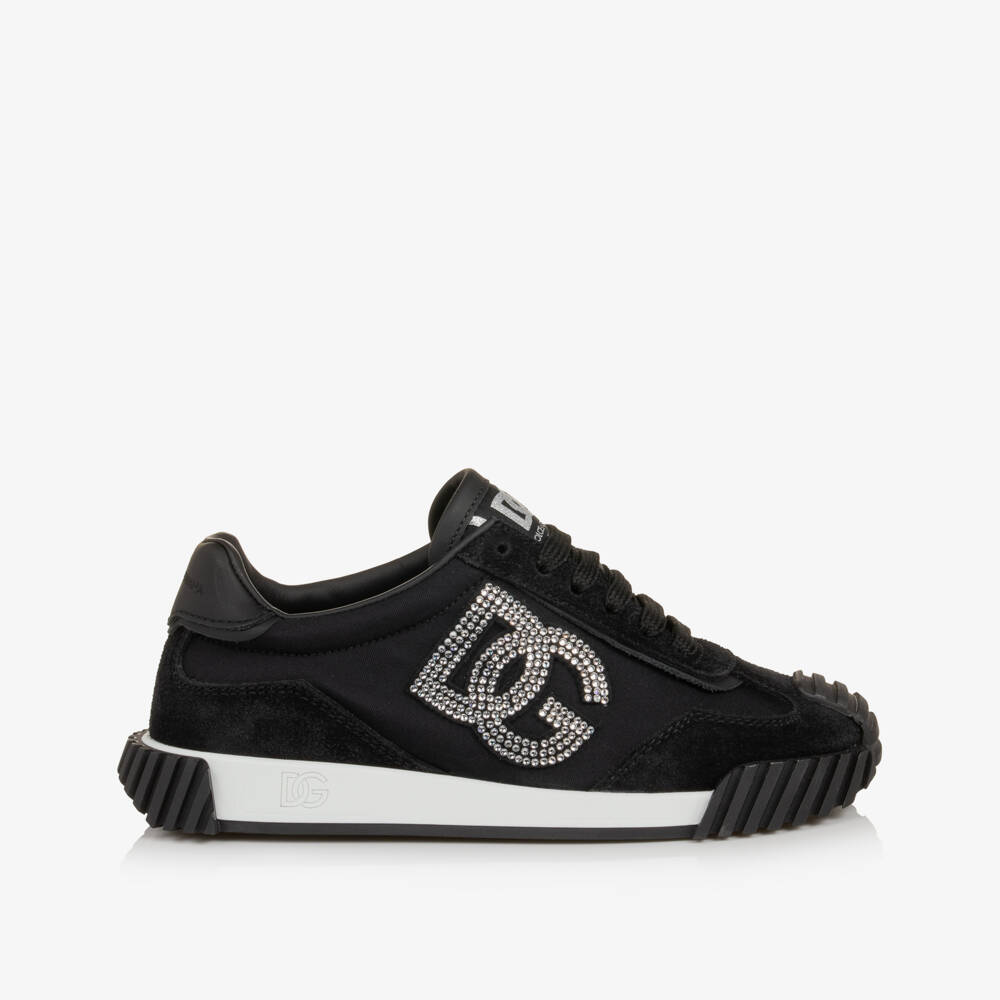 Dolce & Gabbana-Girls Black Athletic Trainers with Diamanté DG Logo | Childrensalon