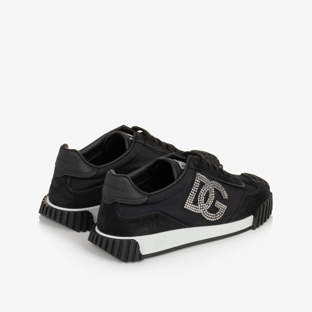 Dolce & Gabbana-Girls Black Athletic Trainers with Diamanté DG Logo | Childrensalon