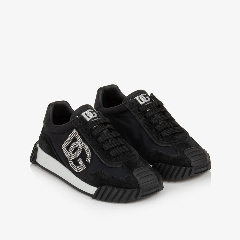 Dolce & Gabbana-Girls Black Athletic Trainers with Diamanté DG Logo | Childrensalon