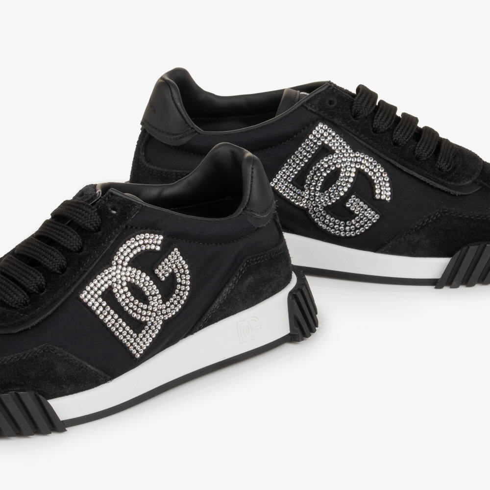 Dolce & Gabbana-Girls Black Athletic Trainers with Diamanté DG Logo | Childrensalon