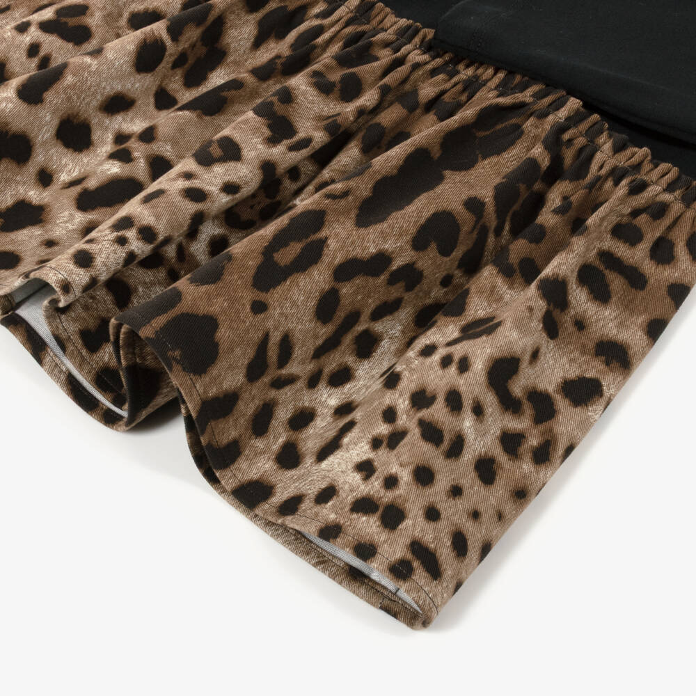 Dolce & Gabbana-Girls Black & Brown Leopard Print Sweatshirt Dress | Childrensalon