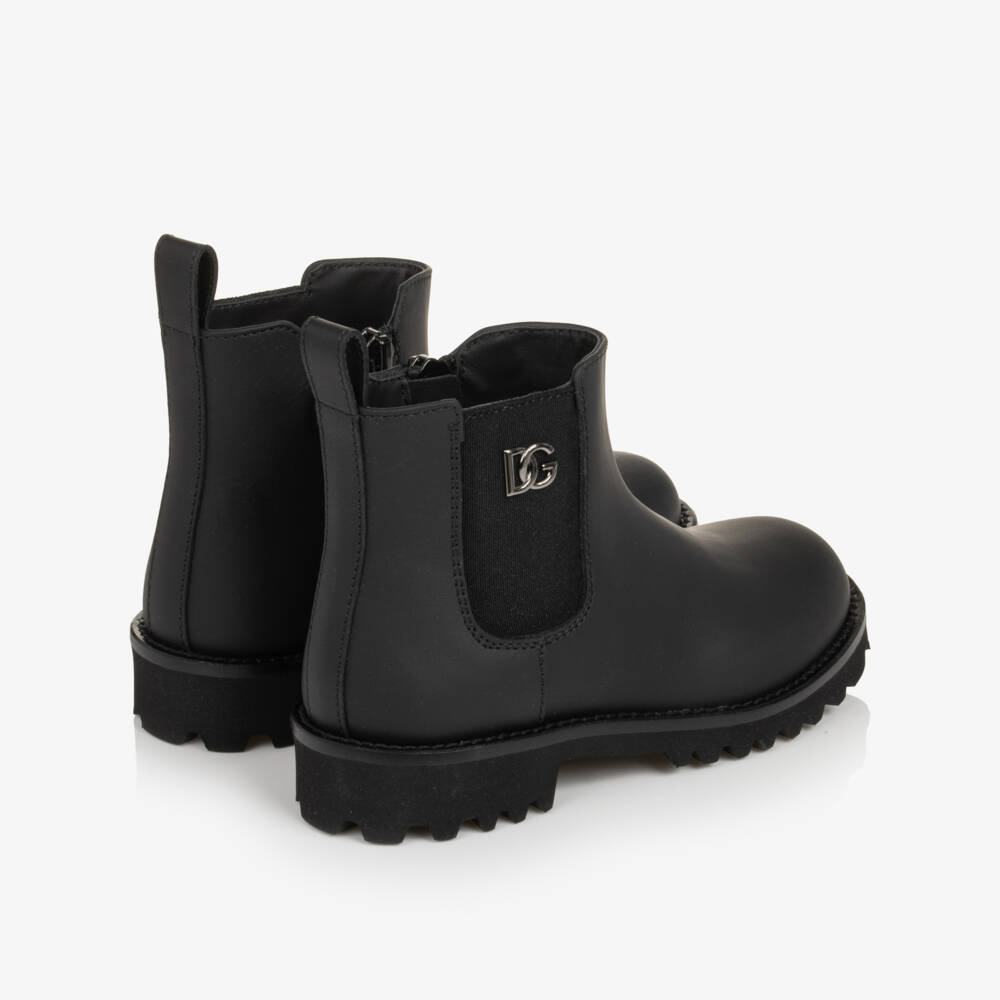 Dolce & Gabbana-Girls Black DG Chelsea Boots in Leather | Childrensalon
