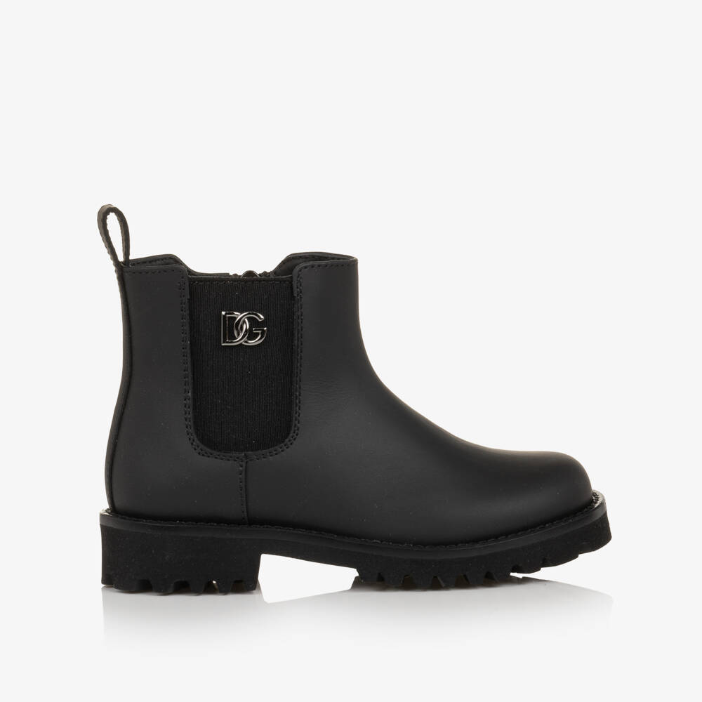 Dolce & Gabbana-Girls Black DG Chelsea Boots in Leather | Childrensalon