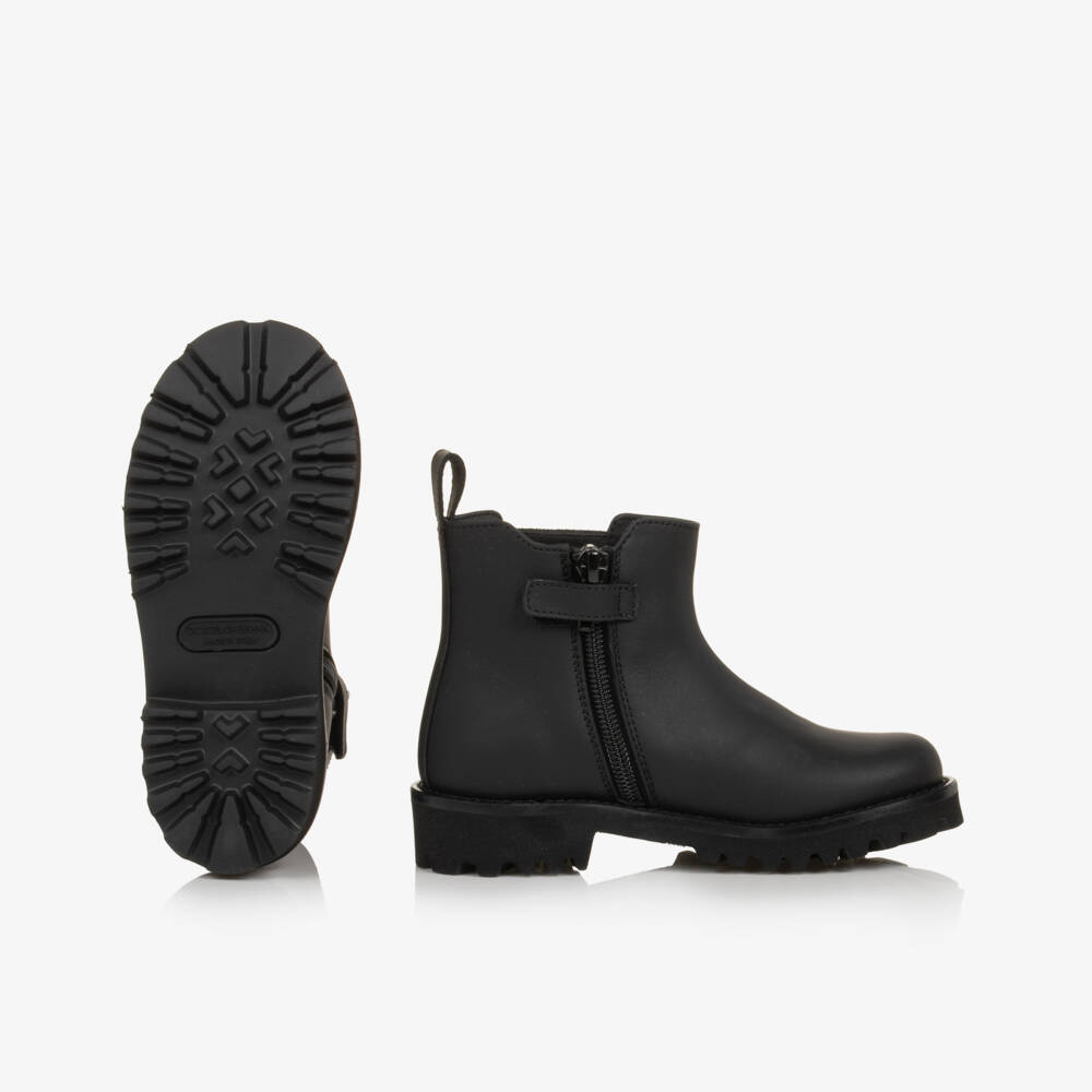 Dolce & Gabbana-Girls Black DG Chelsea Boots in Leather | Childrensalon