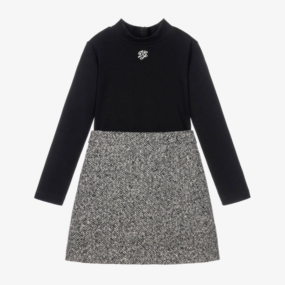 Dolce & Gabbana-Girls Black & Grey Long Sleeve Dress | Childrensalon