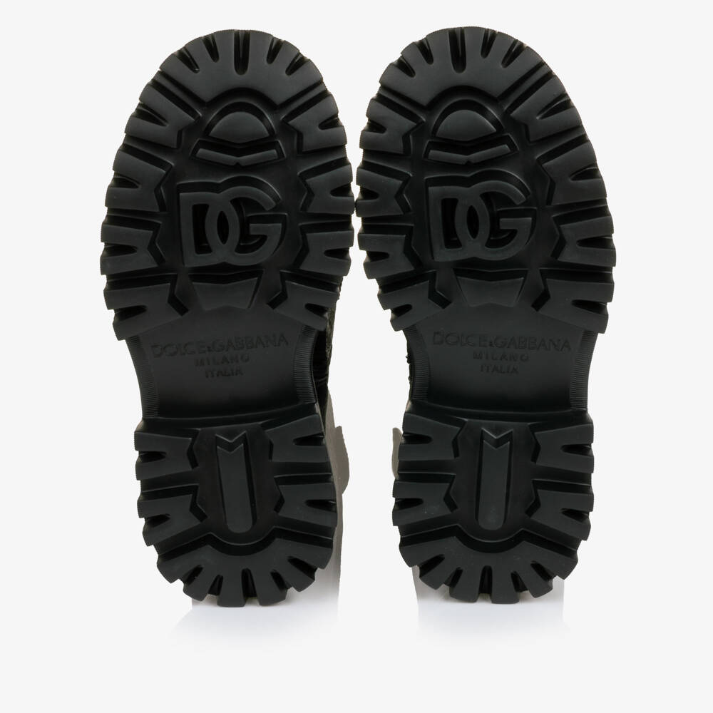 Dolce & Gabbana-Girls Black Leather Boots with Gold Tone DG Logo | Childrensalon