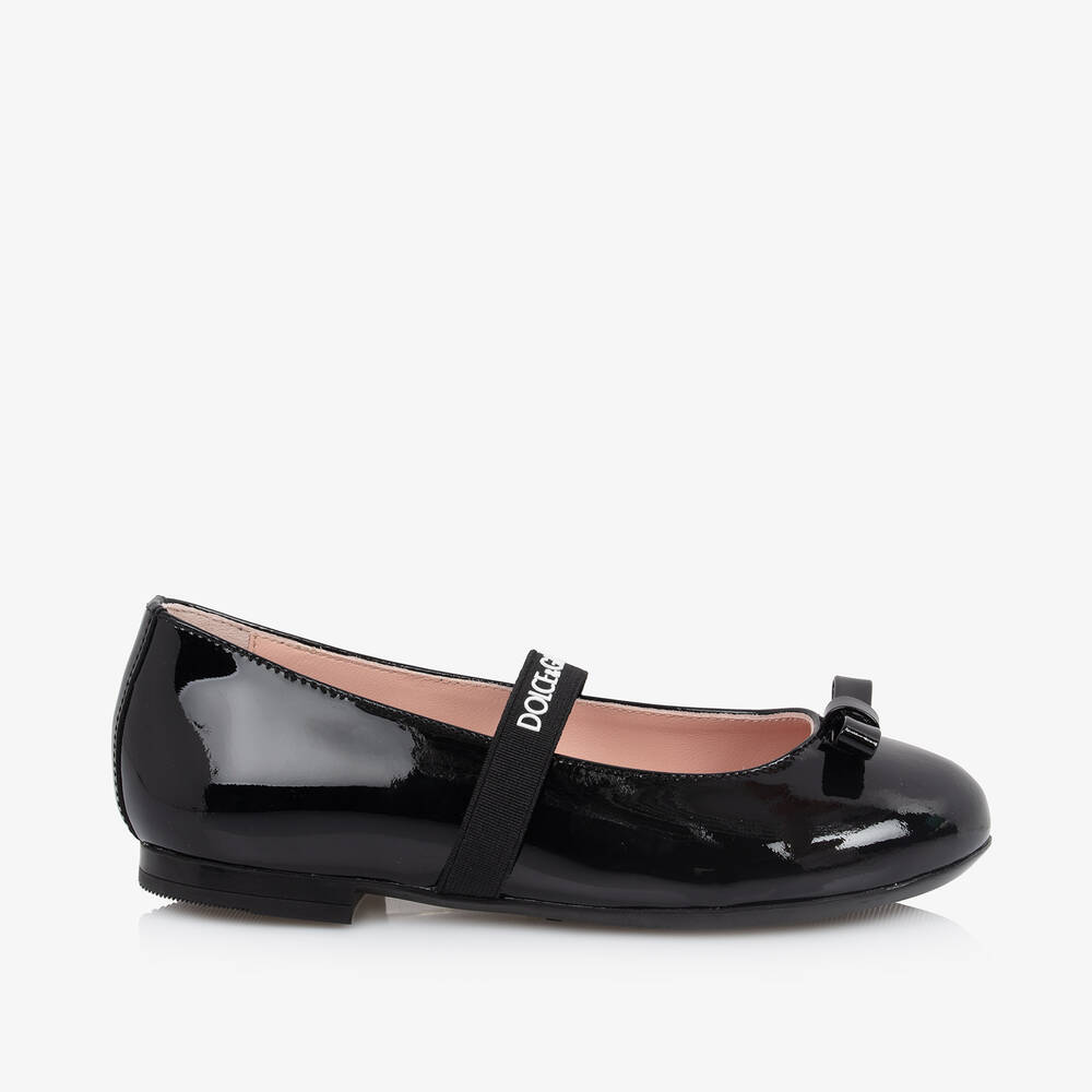 Dolce & Gabbana-حذاء باليرينا جلد لامع لون أسود | Childrensalon