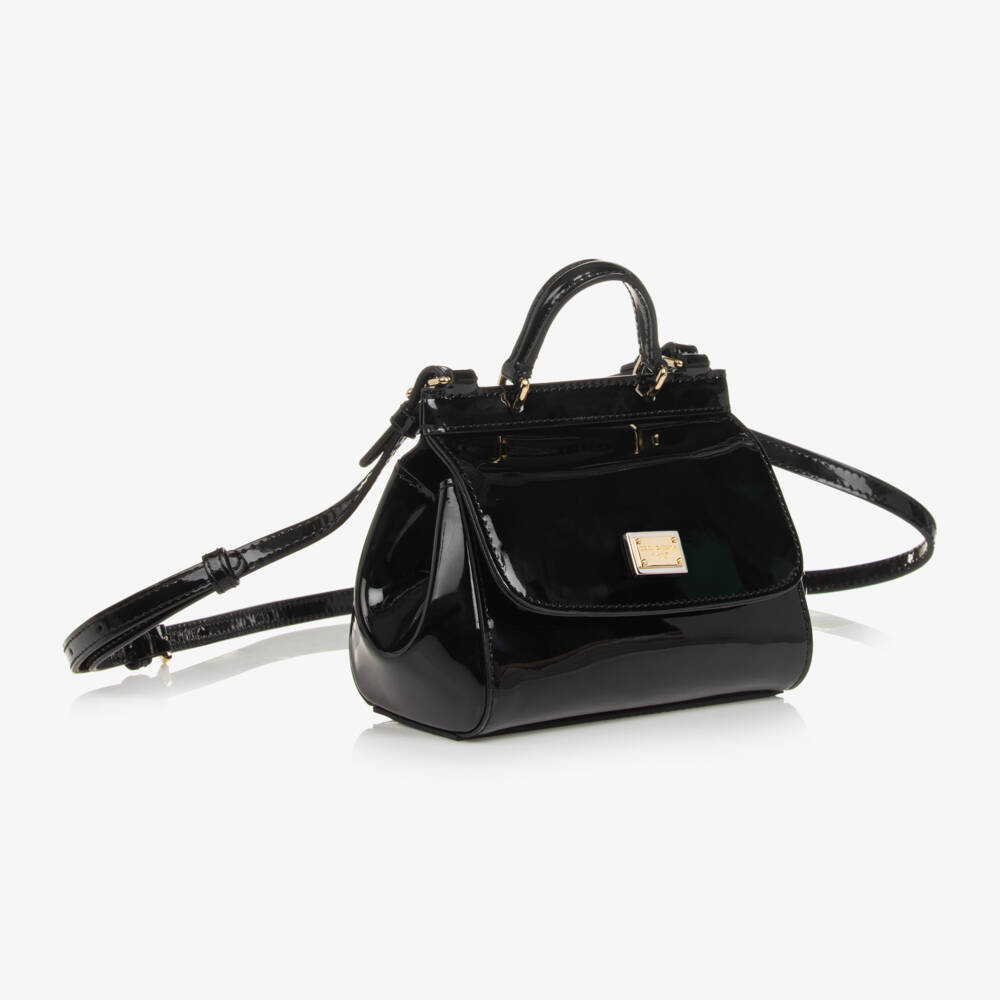 Dolce & Gabbana-Girls Black Patent Leather Sicily Bag (14cm) | Childrensalon