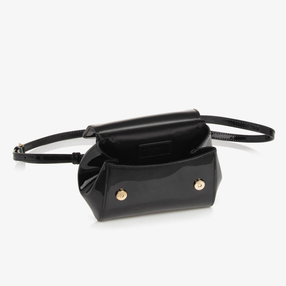 Dolce & Gabbana-Girls Black Patent Leather Sicily Bag (14cm) | Childrensalon