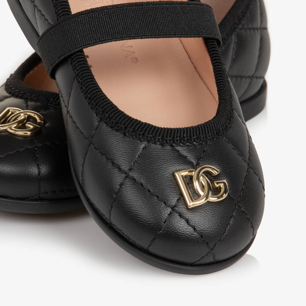Dolce & Gabbana-Girls Black Quilted Leather Pumps | Childrensalon
