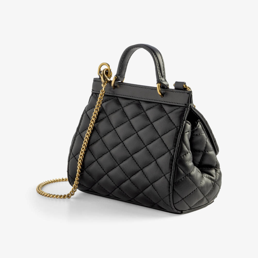 Dolce & Gabbana-Girls Black Quilted Leather Sicily Bag (14cm) | Childrensalon