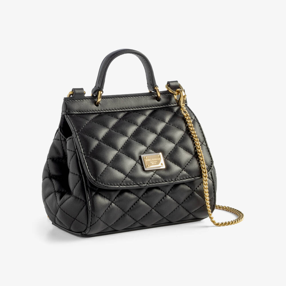 Dolce & Gabbana-Girls Black Quilted Leather Sicily Bag (14cm) | Childrensalon
