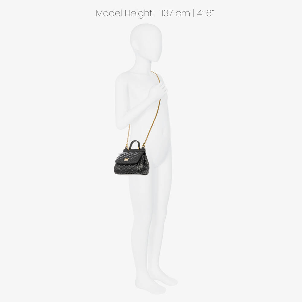 Dolce & Gabbana-Girls Black Quilted Leather Sicily Bag (14cm) | Childrensalon
