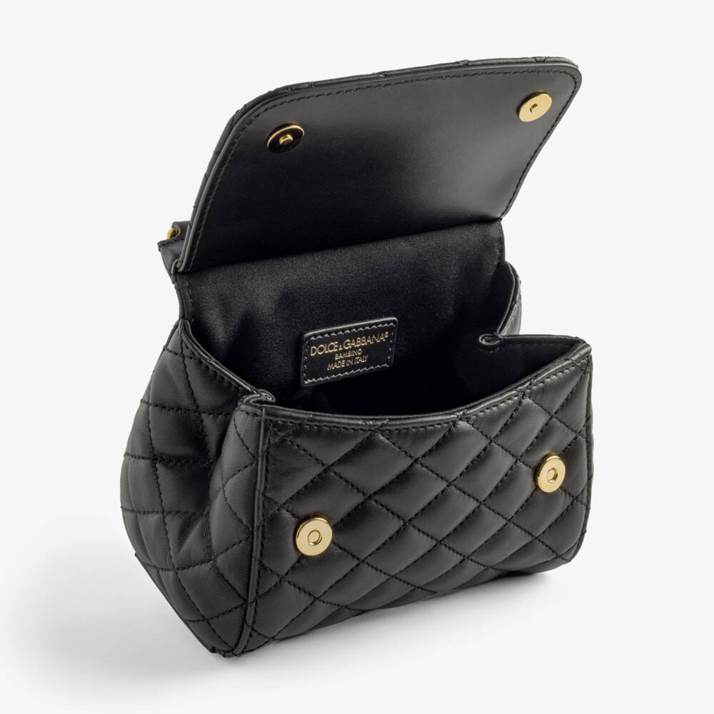 Dolce & Gabbana-Girls Black Quilted Leather Sicily Bag (14cm) | Childrensalon