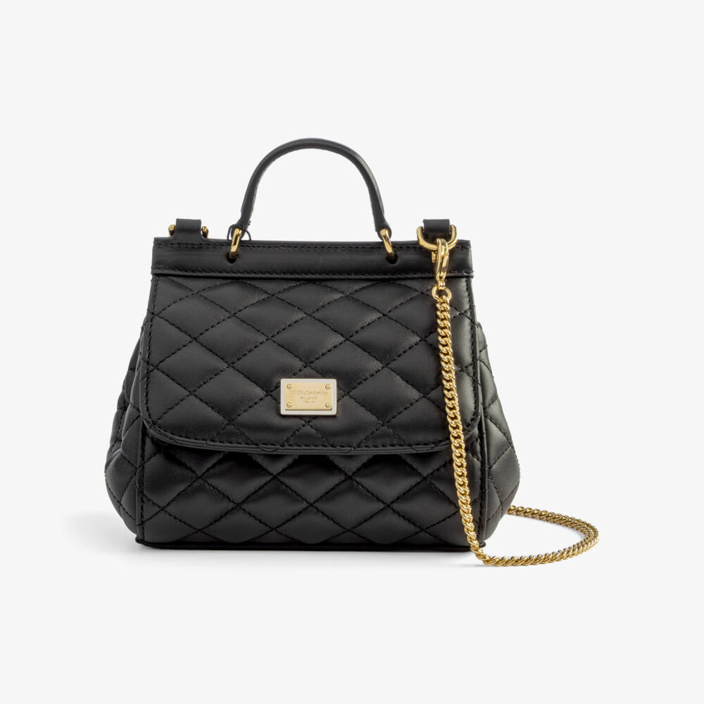 Dolce & Gabbana-Girls Black Quilted Leather Sicily Bag (14cm) | Childrensalon