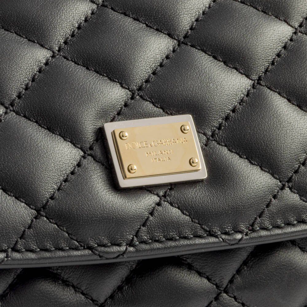 Dolce & Gabbana-Girls Black Quilted Leather Sicily Bag (14cm) | Childrensalon