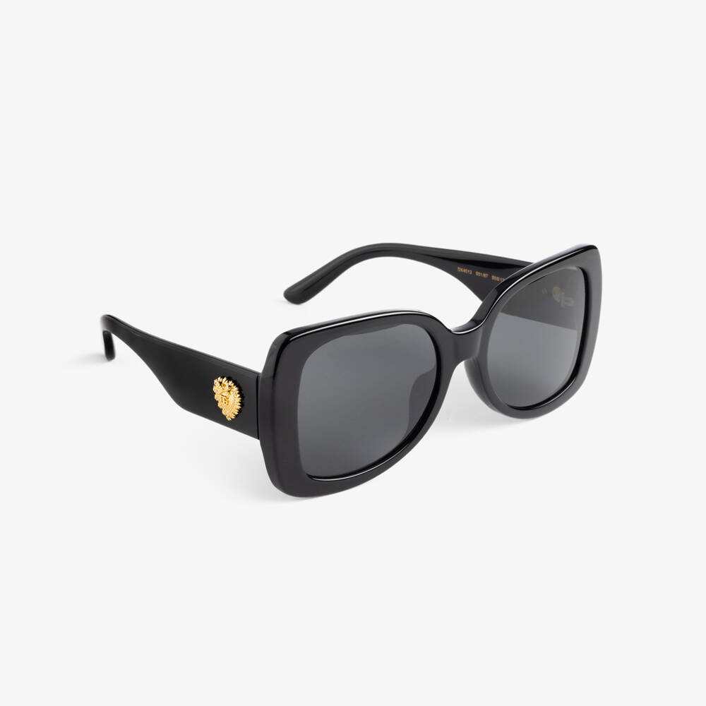 Dolce & Gabbana-Girls Black Square Framed Sunglasses with Gold Heart Logo | Childrensalon