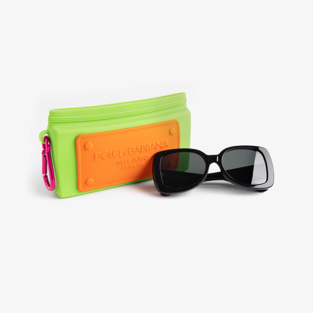 Dolce & Gabbana-Girls Black Square Framed Sunglasses with Gold Heart Logo | Childrensalon