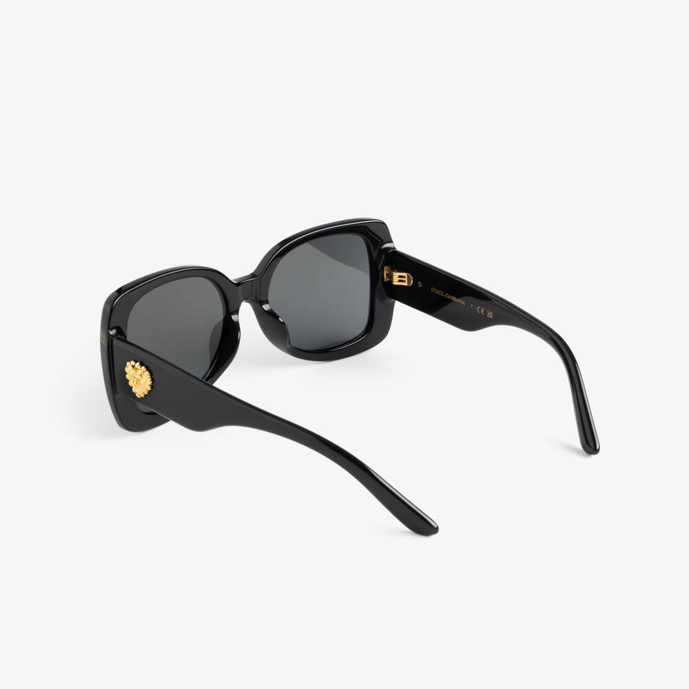 Dolce & Gabbana-Girls Black Square Framed Sunglasses with Gold Heart Logo | Childrensalon