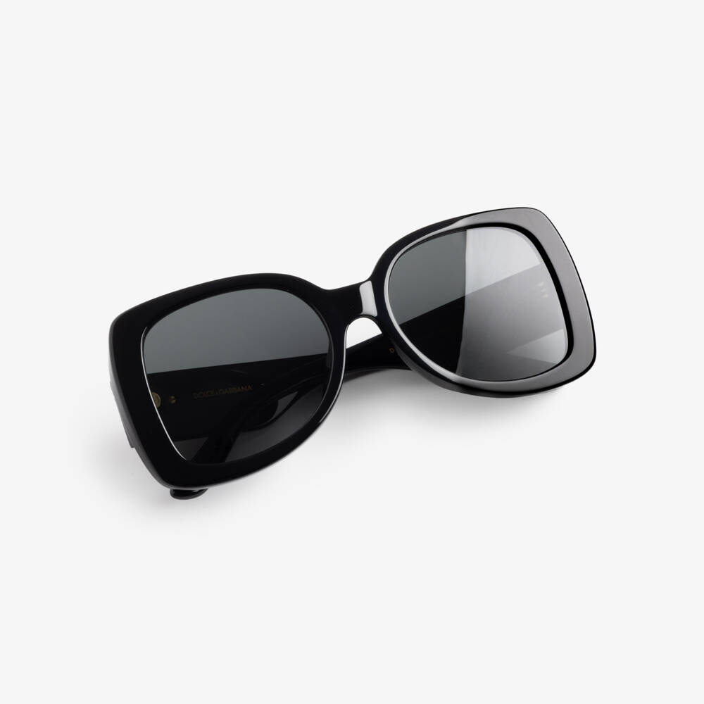 Dolce & Gabbana-Girls Black Square Framed Sunglasses with Gold Heart Logo | Childrensalon