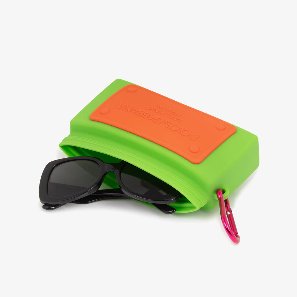 Dolce & Gabbana-Girls Black Square Framed Sunglasses with Gold Heart Logo | Childrensalon