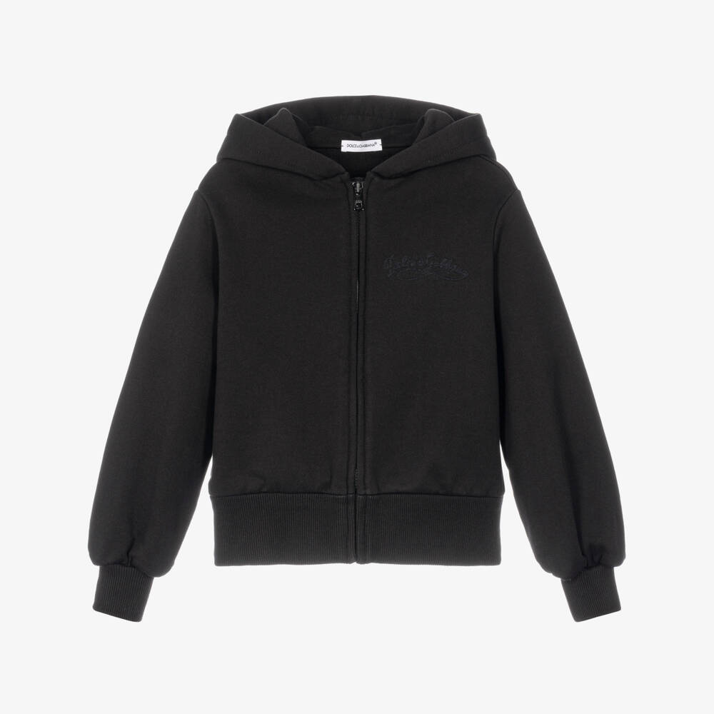 Dolce & Gabbana-Girls Black Zip-Up Top with Embroidered Logo | Childrensalon